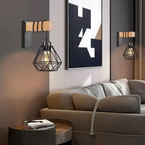 Applique Murale Vintage Industrielle - Métal Et Bois, Douille E27 - Lot De 2 Pour Salon, Chambre, Bar Ou Restaurant - 2