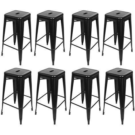 Hofuton Lot De 8 Tabourets De Bar Métal I Chaise Haute Design sans Dossier  Tabouret Empilable 4 Pieds Repose-Pieds  Style Industriel, Couleur: Noir (1/5)