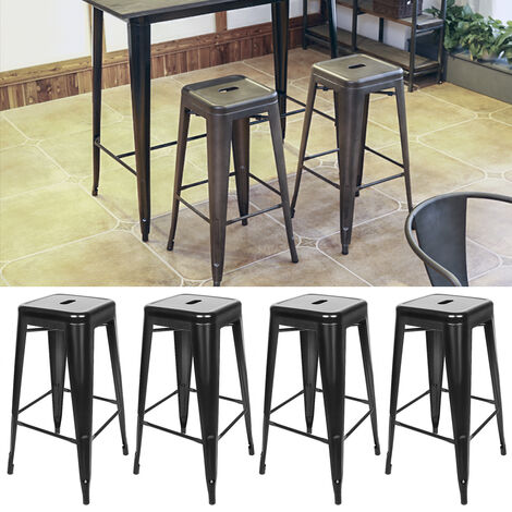 Hofuton Tabouret de Bar Métal Noir, Tabouret Industriel Haut, Empilable, Lot de 4 (1/5)