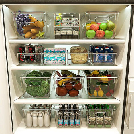 Bac de rangement frigo, lot de 2, stockage aliments, avec poignées,  plastique, boîte de frigo, 9x31x20 cm, transparent
