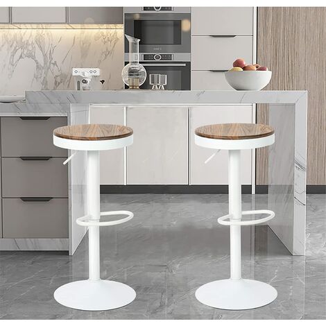 Skecten – Lot de 2 tabourets de bar à hauteur réglable – Bois massif et métal – Hauteur d'assise 55-75 cm – Design moderne blanc chêne (1/4)