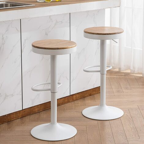 Wyctin – Lot de 2 tabourets de bar en bois de pin et acier – Hauteur réglable 55-75 cm – Siège rond pivotant 360° – Charge max 150 kg