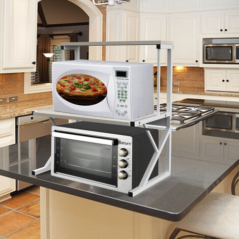 Support Micro-ondes En Acier Avec Tiroirs - 50 Cm, Blanc | Organisateur De Comptoir Multifonction Pour Cuisine