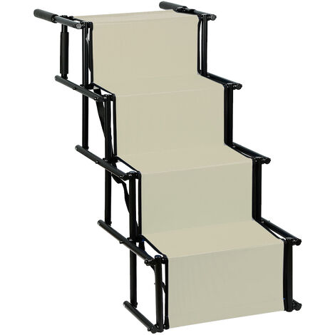 Hofuton Rampe pour Chien Pliable pour Grands Chiens, Escalier pour Chien Réglable, Aide à l'escalade, Rampe pour Chien Voiture Stable et Antidérapante à Chargeable Jusqu'à 80 kg, Beige