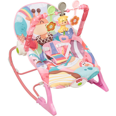 Hofuton Transat Bébé Electrique Vibrant et Musical + 3 Jouets Pour les Bébés 0-3 ans Rose