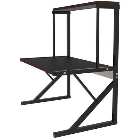 Hofuton Etagère de cuisine à 2 niveaux, support de grille pour four à micro-ondes, armoire de rangement pour condiments, noir (1/5)