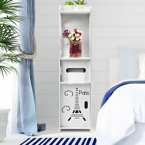 Hofuton Armoire de Rangement de Salle de Bain Au Sol, Armoire de Rangement de Salle de Bain Verticale Blanche, pour Ranger du Savon Shampoing, du Gel Douche, des Serviettes, 80 20 20 cm (1/5)
