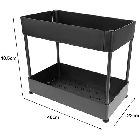 Hofuton Organisateurs de Rangement Sous Évier, Étagère Sous Évier de Salle de Bain, Organisateurs de Bain à 2 Niveaux et Support de Rangement Avec Crochets, Polyvalent, 402240.5cm, Noir