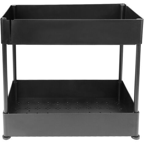 Hofuton Organisateurs de Rangement Sous Évier, Étagère Sous Évier de Salle de Bain, Organisateurs de Bain à 2 Niveaux et Support de Rangement Avec Crochets, Polyvalent, 402240.5cm, Noir