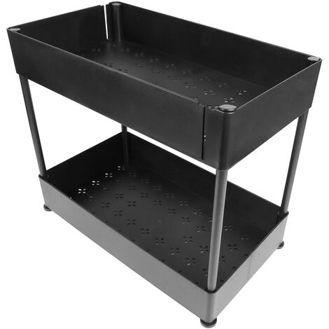 Hofuton Organisateurs de Rangement Sous Évier, Étagère Sous Évier de Salle de Bain, Organisateurs de Bain à 2 Niveaux et Support de Rangement Avec Crochets, Polyvalent, 402240.5cm, Noir