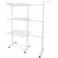 Hofuton Étendoir Linge Intérieur sur 3 Niveau, Séchoir à Linge Extensible Réglable, Grand Capacité, avec 6 Roues, Blanc