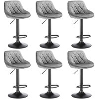 Hofuton 6 X Tabourets de bar siège bien rembourré en velours hauteur réglable pieds en métal gris clair
