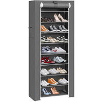 Hofuton Étagère à Chaussures à 10 Niveaux, Meuble de Rangement 30 x 60 x 160 cm, avec Housse de Protection, pour Chaussures de Sport, Talons Hauts, Pantoufles, Cadre en Métal, Gris