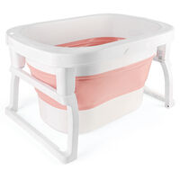 Hofuton Baignoire Pliable Bébé avec Tabouret, Pliable Ultra Compacte, pour les Bébés de 0 à 6 ans, Rose