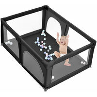 Hofuton Parc pour bébé 180x120x66cm avec 50 balles de jeu, parc avec maille respirante et fermeture éclair, barrière rampante avec porte, Noir