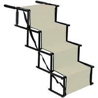 Hofuton Rampe pour Chien Pliable, 4 Marches Escalier pour Chien Réglable Rampe, Rampe pour Chiens, Rampe pour Chiens Grands et Petits Chiens, Supporte 80 KG, pour Voiture, Camion, SUV, Beige