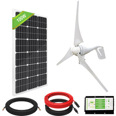 Complete 500W/H 12V hybrid solar wind home system 400W Generator 100W Mono Panel