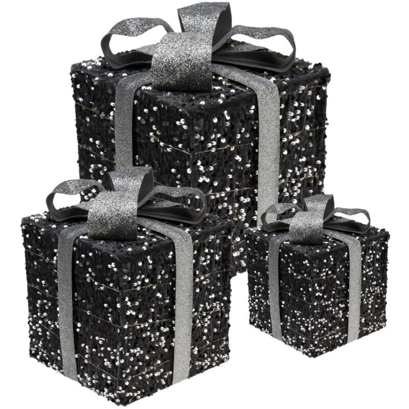 Lot De 3 Boîtes Cadeaux LED Pour Noël - Guirlande Lumineuse Incluse - Décoration Sapin, Maison, Jardin