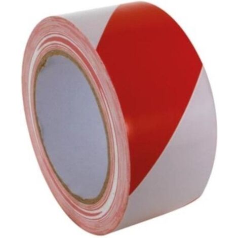 [JAMAIS UTILISE] Perel Bande de signalisation, pour des applications d'avertissement et de marquage, autocollante, en rouleau, rouge/blanc, 5 cm x 33 m (1/3)