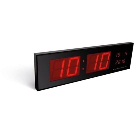 Perel – Horloge murale numérique LED rectangle – Affichage 24h – Hauteur 125mm – Montage mural autonome – Couleur noire (1/10)