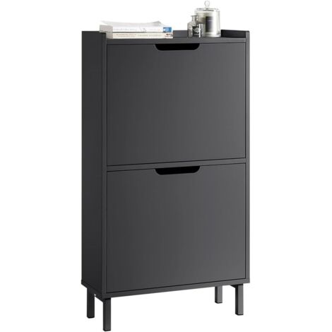 [JAMAIS UTILISE] Sobuy – Meuble à chaussures moderne noir – 2 tiroirs à bascule – Rangement spacieux pour couloir ou porche – Design fonctionnel (1/6)