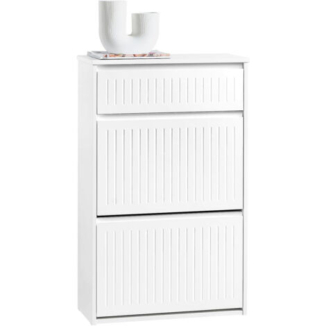 [JAMAIS UTILISE] Sobuy – Meuble à chaussures moderne 2 tiroirs rabattables – MDF laqué blanc – Dimensions L61 x P26 x H100 cm – Dispositif anti-basculement (1/6)