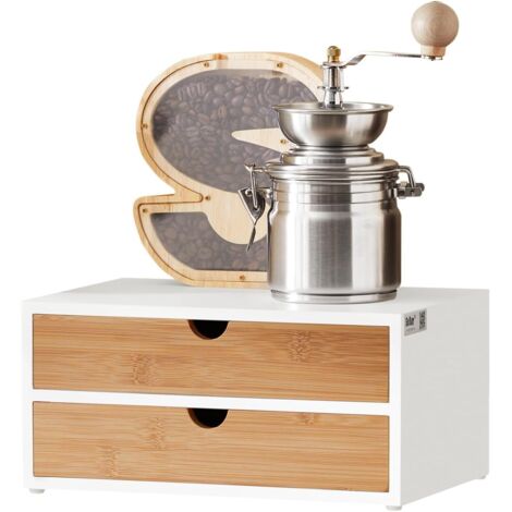 Sobuy – Boîte de rangement à 2 tiroirs pour capsules Nespresso – Dimensions L30xP20xH14cm – Matériau bois MDF et bambou – FRG180WN