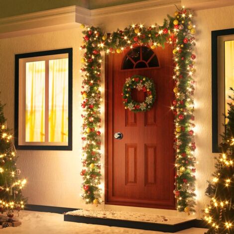 Guirlande de Noël lumineuse Décoration en sapin artificiel avec lumières blanc chaud pour porte fenêtre balustrade  5 m décoré 80 LEDs