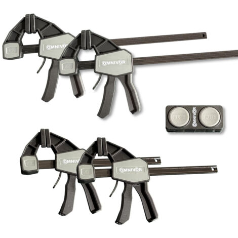 OMNIVOR - Lot 4 Serre-Joints À Une Main Serrage Rapide 2 x 150mm + 2 x 300mm - Force 68 Kg - Connecteur Inclus - Menuiserie, Bois, Atelier, Bricolage