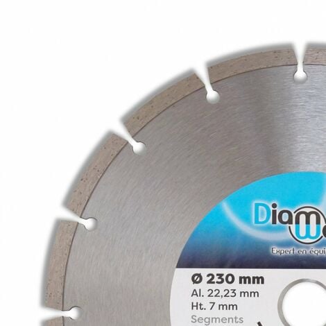 Disque Diamant pour Béton et Matériaux de Construction- Lame Diamantée à Tronçonner - pour Meuleuse ou Disqueuse - Diamètre 230 mm - Alésage 22,23 mm - Hauteur Segments 7 mm - BUILDER - DIAMWOOD