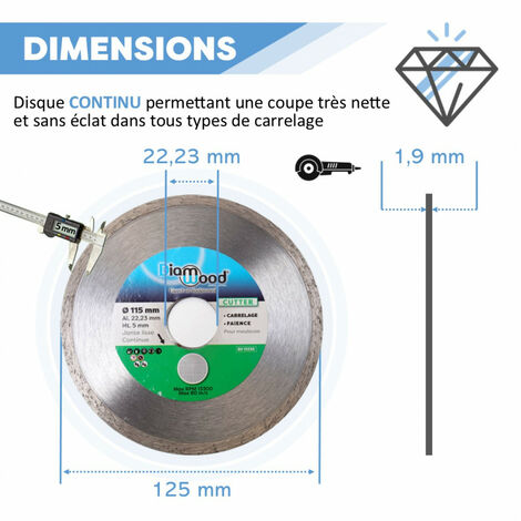 béton armé disque diamant universel pour meuleuse dangle 125 mm béton lavable Disque à tronçonner diamant PREMIUM 125 mm x 22,23 mm Segments V-Turbo 13 mm pour béton 