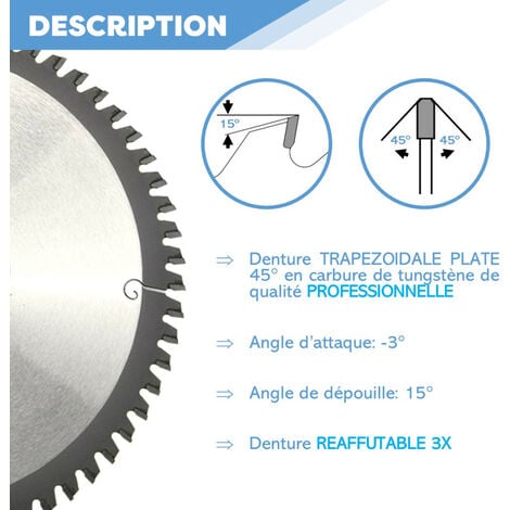 Lame de scie circulaire portative HM finition D. 235 x Al. 30 x ép. 2,8/2,0 mm x Z62 TP Neg pour Alu/bois - Diamwood