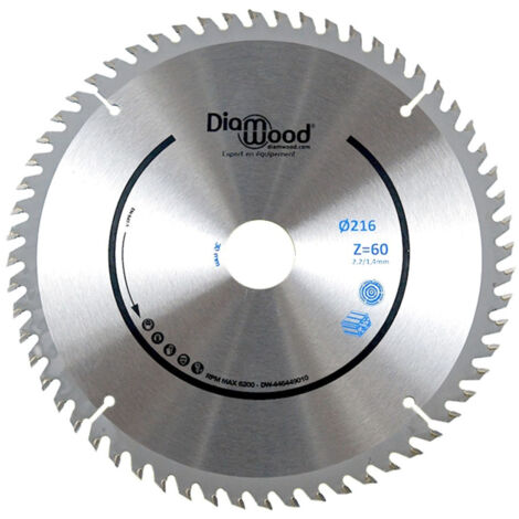 Lame de scie circulaire HM finition D. 216 x Al. 30 x ép. 2,2/1,4 mm x Z60 TP Nég pour Alu/bois - OMNIVOR (1/5)