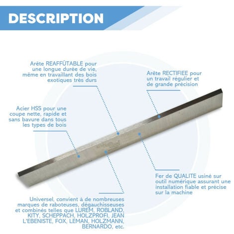 2 X Fers de Rechange pour Raboteuse ou Dégauchisseuse - Lames de Rabot Réaffutables - 260 x 25 x 3 mm - Outil de Travail du Bois Dur ou Bois Tendre - Acier HSS - DIAMWOOD