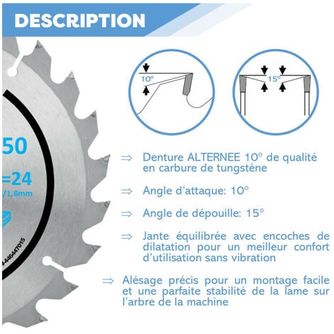 Lame de scie circulaire HM débit D. 250 x Al. 30 x ép. 2,8/1,8 mm x Z24 Alt pour bois - Diamwood