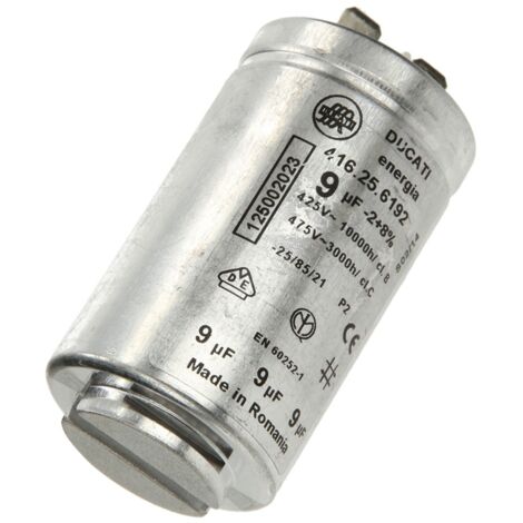 SOS Accessoire Condensateur 9MF pour Sèche-linge 1250020227 AEG, ALTUS, ARISTON HOTPOINT, ARTHUR MARTIN ELECTROLUX, AYA, BALAY, BEKO, BRANDT, COLDIS, (1/4)
