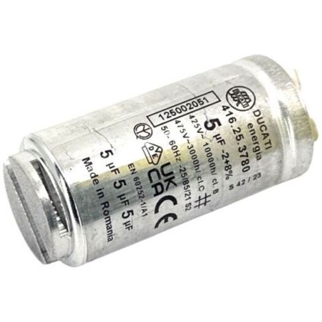 Electrolux – Condensateur moteur 5µF pour sèche-linge – Revêtement métallique – Longueur 60mm – Sortie cosses Faston 6.3mm – 7321421344942 - 1250020516