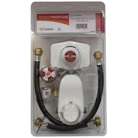 Favex – Coffret gaz propane bi-bouteille – Kit complet avec inverseur automatique 8kg/h – Détendeur 1,3kg/h 37mbar – 2 lyres 35cm – Garantie 5 ans