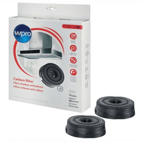 Lot de 2 filtres à charbon type 58 AKB000/1  142X48 mm (484000008782, C00308179) Hotte ARISTON HOTPOINT, BAUKNECHT, BRANDT, DE DIETRICH, ELICA, IGNIS, IKEA WHIRLPOOL, INDESIT, SAUTER, WHIRLPOOL (1/10)
