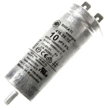 Condensateur 10mF 450V (481981729147, C00770241, 481010743850) Sèche-linge AEG, ALTUS, ARISTON HOTPOINT, ARTHUR MARTIN, ARTHUR MARTIN ELECTROLUX, BAUCKNECHT, BAUKNECHT, BEKO, BLOMBERG, BLUESKY, BOSCH, (1/3)