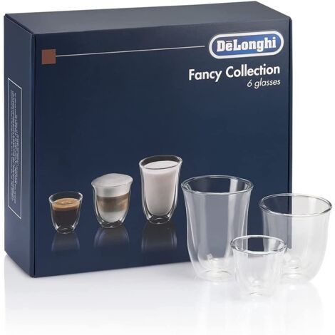 Delonghi – Lot de 6 verres thermiques pour cafetière – 2x verres à expresso 60ml – 2x verres à cappuccino 190ml – 2x verres à latte macchiato 220ml