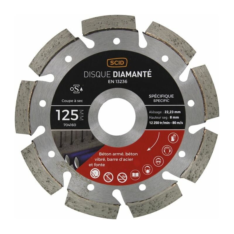 Disque diamant ventilé - SCID - Pour béton et métal - Diamètre 125 mm
