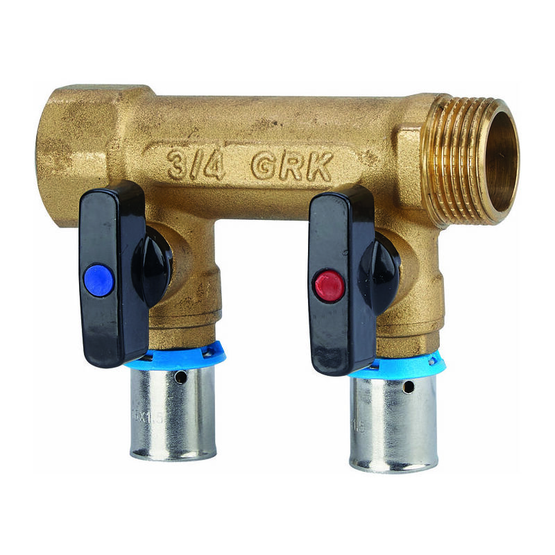 Collecteur avec vannes PER à sertir - GRK - M/F - diamètre 16 mm - 2 sorties