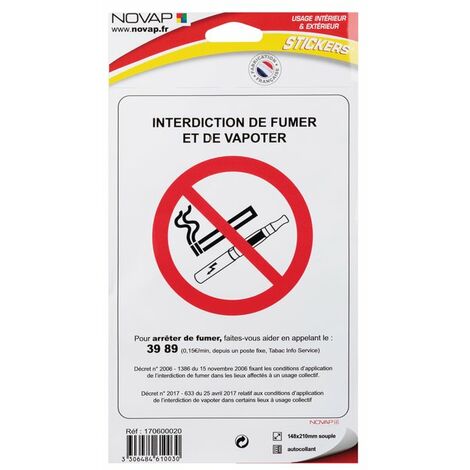 Novap – Panneau d'interdiction de fumer et de vapoter – Dimensions 148 x 210 mm – Marquage anti-UV pour intérieur et extérieur – Installation adhésive facile (1/2)