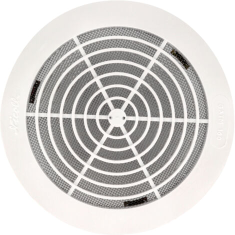 Nicoll – Grille intérieure Ø160 mm avec moustiquaire – Passage d'air 124 cm² – Montage à clipser – Résine de synthèse blanche