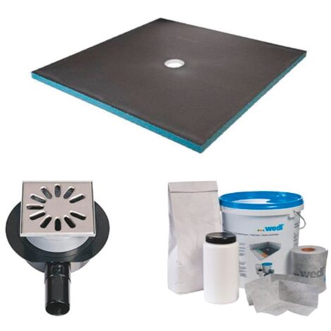 Wedi – Receveur de douche à carreler 120 x 120 cm – Bonde extra-plate horizontale DN 40 – Kit d'étanchéité inclus – Compatible PMR