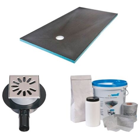 Wedi – Receveur de douche à carreler 180 x 90 cm – Bonde extra-plate horizontale DN 40 – Kit d'étanchéité – Compatible PMR