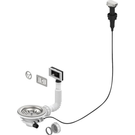 Valentin – Bonde évier automatique 90 mm – Vidage avec trop-plein – Installation facile – Commande à câble – Inox durable