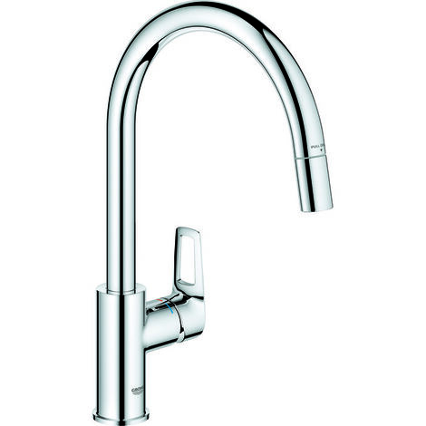 Grohe – Mitigeur monocommande évier BauLoop – Bec haut pivotant 360° – Hauteur sous bec 208mm – Installation monotrou – Laiton chromé (1/7)