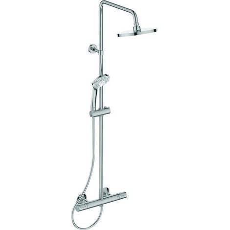 Porcher – Colonne de douche thermostatique – Douchette à main 3 jets – Pomme anticalcaire – Flexible 1,75 m pour installation facile